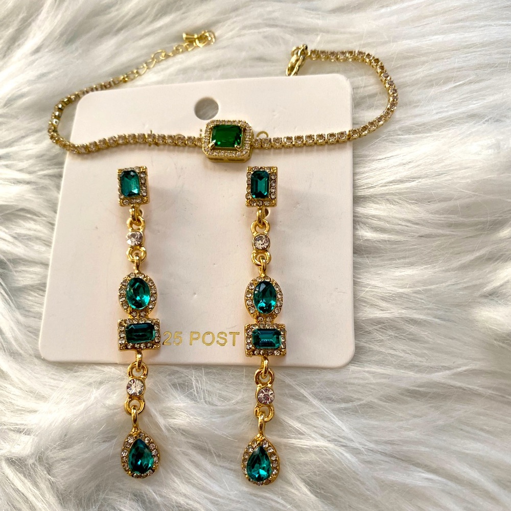 Rhinestone Diamond inlaid earrings & bracelet